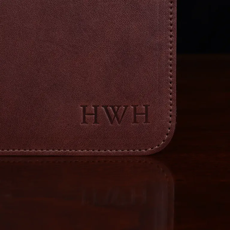no36 vintage brown double portfolio with initial stamp personalization