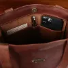 No. 9B Tote in Vintage Brown American Steerhide - inside view of pocket with paper, pen, and phone