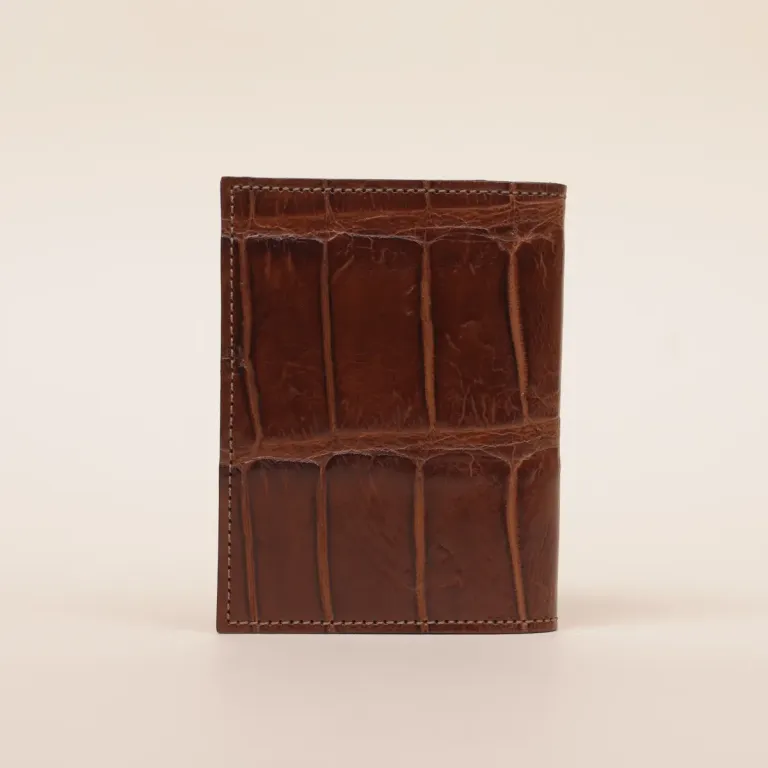 No. 2 card wallet in Vintage Brown American Alligator - ID 001 - back view