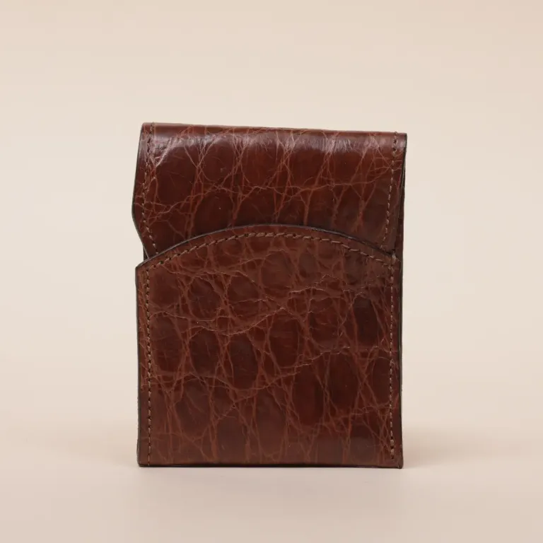 Front pocket wallet with flap in brown American Alligator - front view - 001