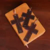 Three Tobacco Brown American Buffalo Rugged Cross Bible Bookmarks on bible