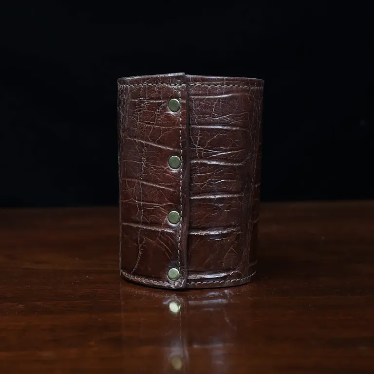 Colonel Can Caddy in brown American Alligator - Single - ID 003 - back view with a black background