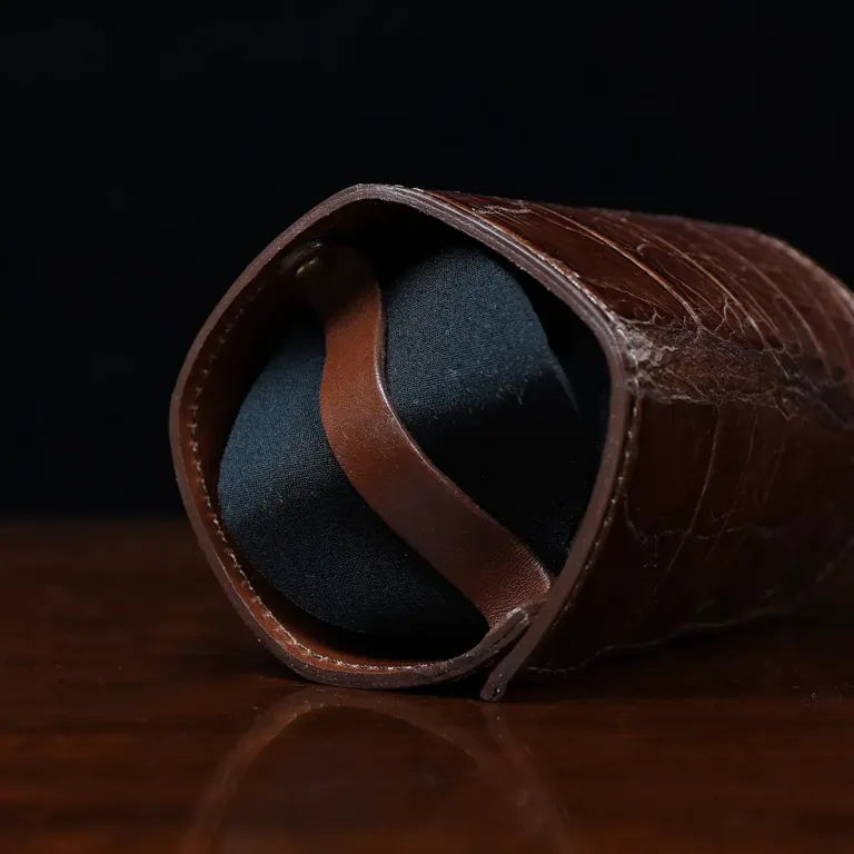 Colonel Can Caddy in brown American Alligator - Single - ID 003 - bottom view with a black background