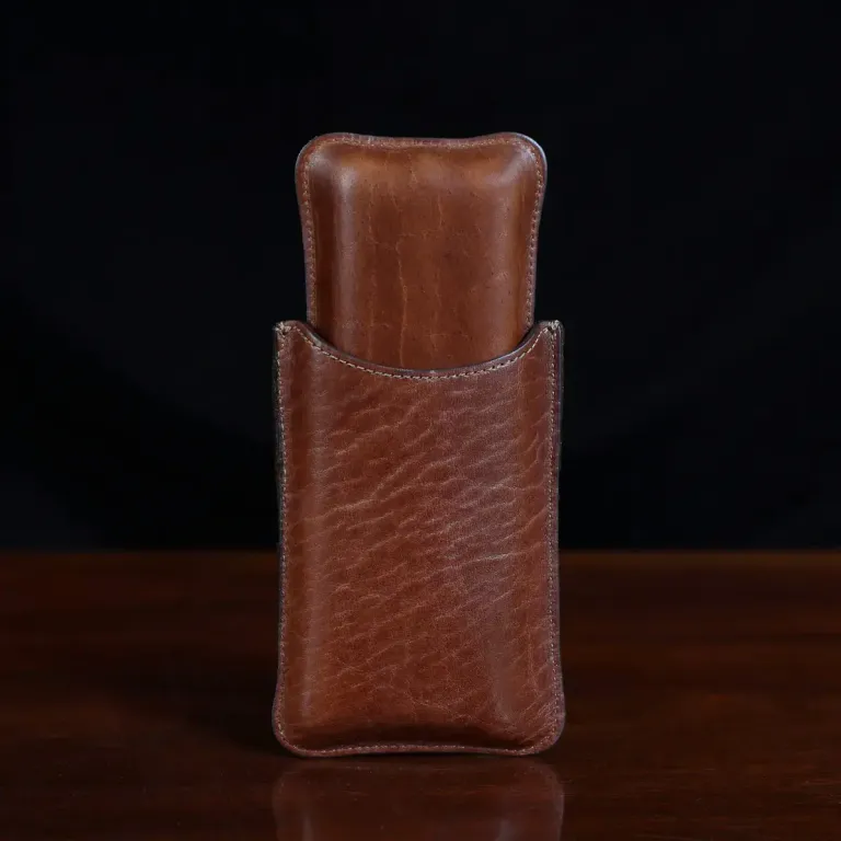 leather cigar case made in american buffalo with alligator trim - back view