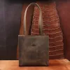 rugged leather tote bag with american buffalo - front view