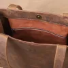 rugged leather tote bag with american buffalo - front view