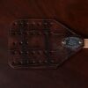 No. 1 Flyswatter in brown American Alligator with a wooden handle - detail view of the front of the paddle