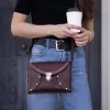 buffalo leather crossbody box bag on woman