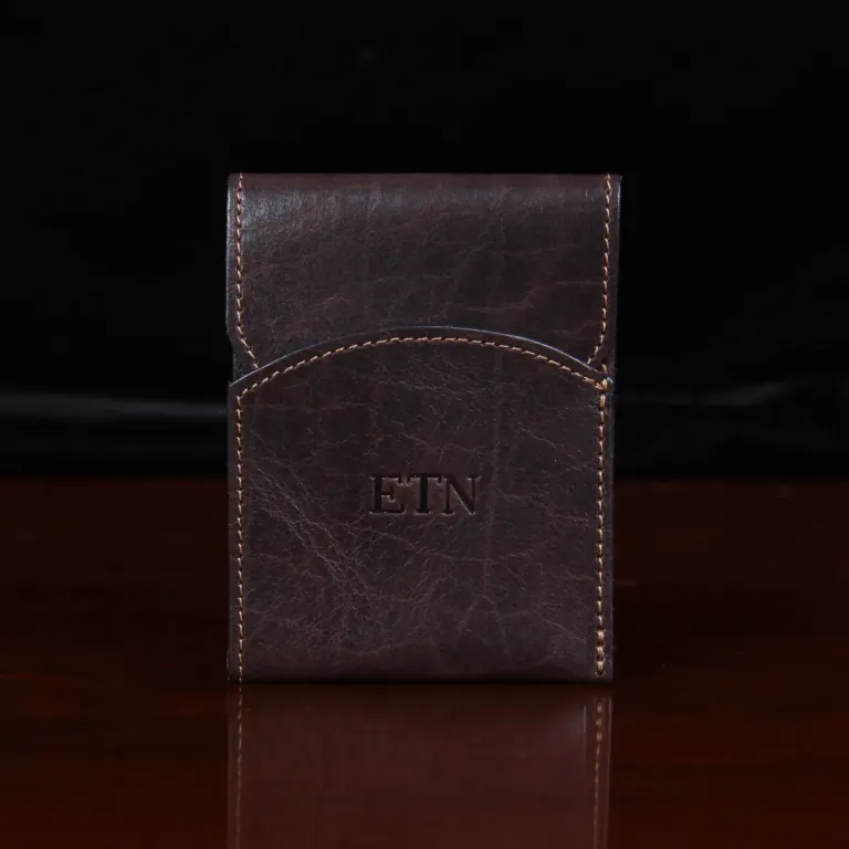 Dark brown american buffalo leather Front Pocket Wallet with fold-over flap - front view
