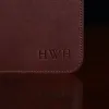 no36 vintage brown double portfolio with initial stamp personalization