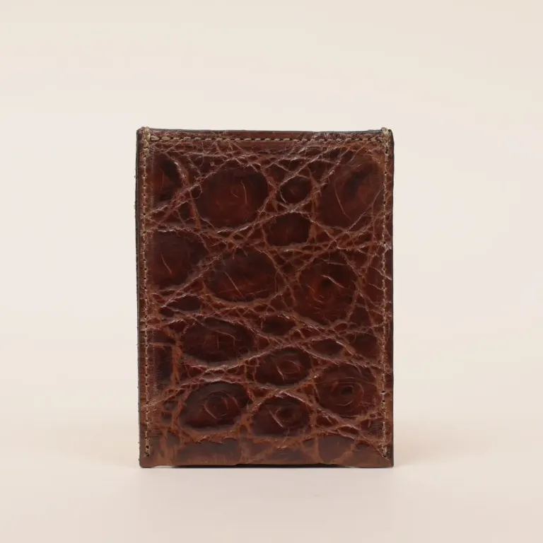 No. 4 Card Case in Vintage Brown American Alligator - ID 001 - front view cut out on No. 2 Card Wallet in Vintage Brown American Alligator - ID 001 - back view