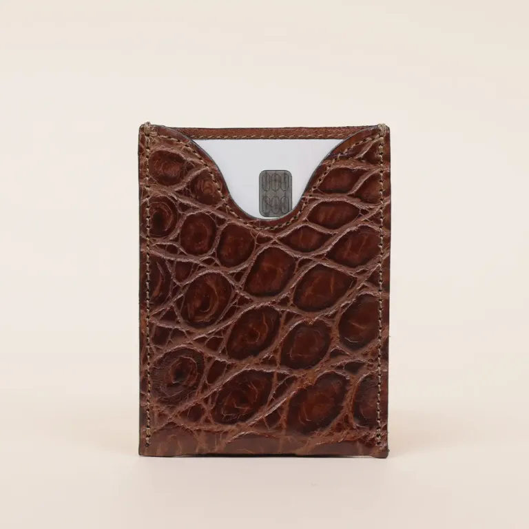 No. 4 Card Case in Vintage Brown American Alligator - ID 001 - front view cut out on No. 2 Card Wallet in Vintage Brown American Alligator - ID 001 - front view