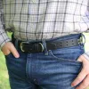 man wearing no1 black leather belt with nickel hardware
