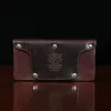 No. 48XL phone holster in tobacco buffalo and vintage brown - view of back on a dark background