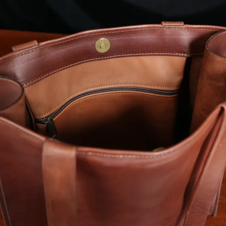 No. 9B Tote in Vintage Brown American Steerhide - inside view of zipper pocket
