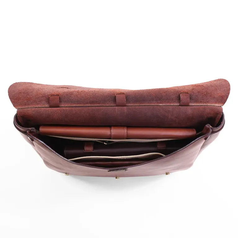 Leather Saddlebag briefcase - open view