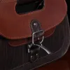 close up of latch on No. 17 Hunt Bag made of two-tone brown American Buffalo and Vintage Brown Steerhide leather
