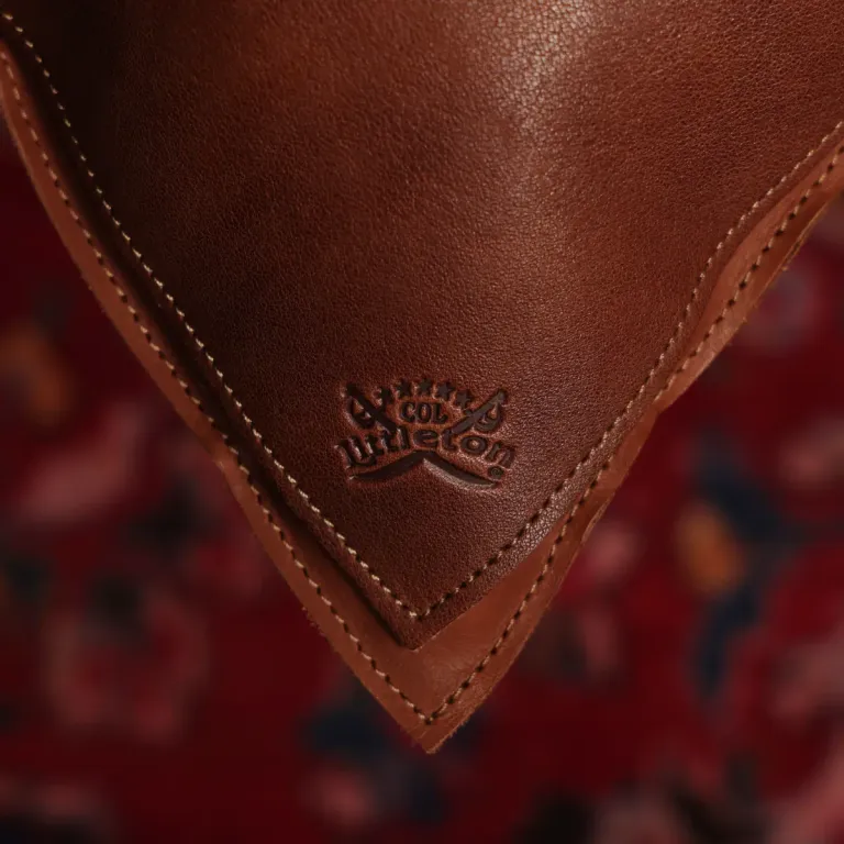 corner of two tone leather pillow sitting in wood chair
