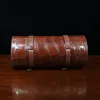 CL - No. 2 Shave Dopp Kit in Vintage Brown American Alligator with No. 8 Khaki Cotton Canvas Lining - Serial Number 002 - back view on a wooden table