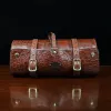 CL - No. 2 Shave Dopp Kit in Vintage Brown American Alligator with No. 8 Khaki Cotton Canvas Lining - Serial Number 002 - front view on a wooden table