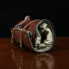CL - No. 2 Shave Dopp Kit in Vintage Brown American Alligator with No. 8 Khaki Cotton Canvas Lining - Serial Number 002 - side view on a wooden table