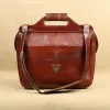 No. 1 Saddlebag Briefcase in rugged American Steerhide trimmed with Alligator back view