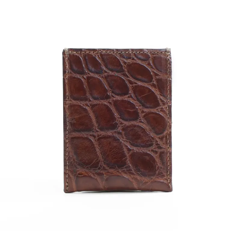 No. 4 Card Case in Vintage Brown American Alligator - ID 001 - front view cut out on No. 2 Card Wallet in Vintage Brown American Alligator - ID 001 - back view