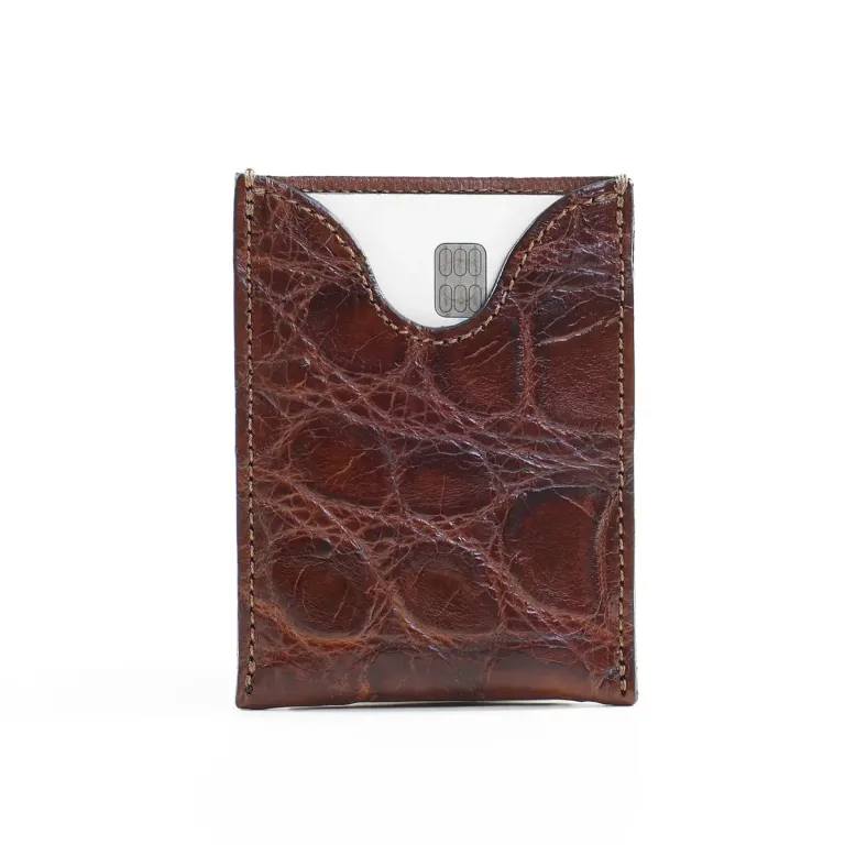 No. 4 Card Case in Vintage Brown American Alligator - ID 001 - front view cut out on No. 2 Card Wallet in Vintage Brown American Alligator - ID 001 - front view