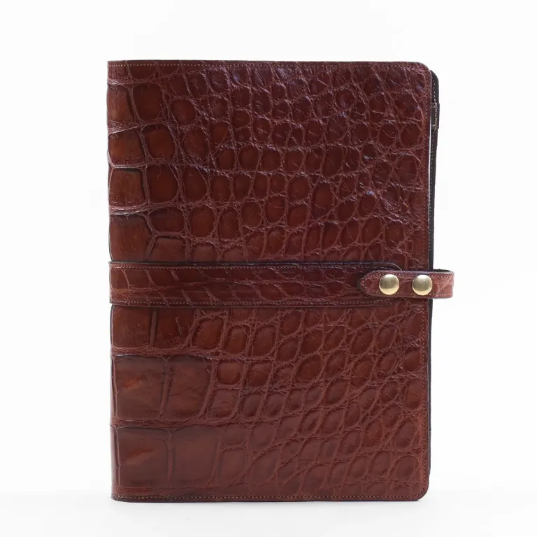 No. 18 Portfolio in Vintage Brown American Alligator - ID 002 - front view