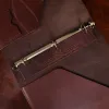no19 brown leather binder notebook with two position snap closure divider