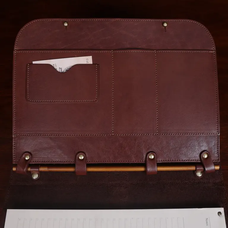 No. 36 Leather Double Portfolio in Vintage Brown flap view