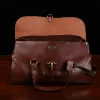 leather no 1 grip travel bag in vintage brown showing the open view