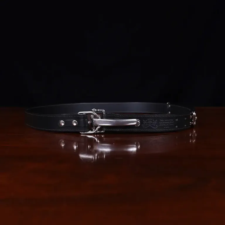No. 5 Cinch Belt in Black Leather with Stainless accents - showing the front view