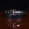 No. 5 Cinch Belt in Black Leather with Stainless accents - showing the front view