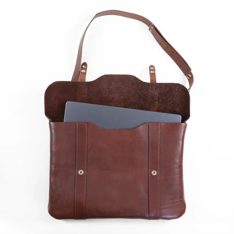 No. 16 leather Document bag with strap - open view