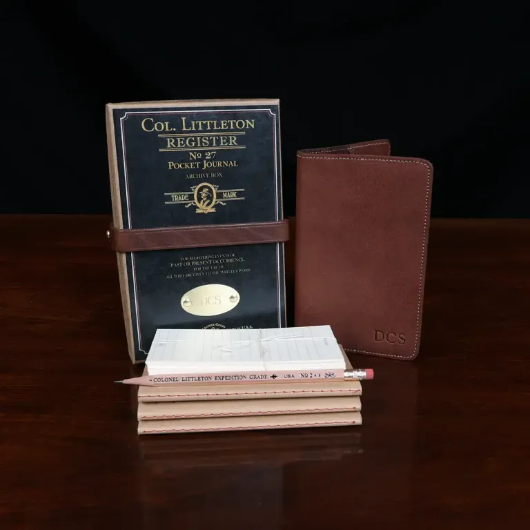 the pocket journal, archive case, refills and pencil