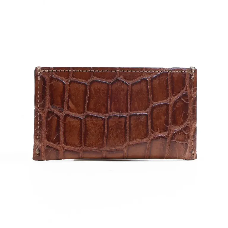 No. 3 Card Wallet in Vintage Brown American Alligator - ID 001 - back