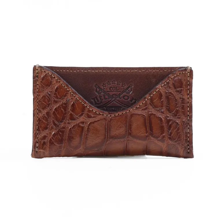 No. 3 Card Wallet in Vintage Brown American Alligator - ID 001 - front