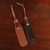 set of 2 tobacco buffalo leather bookmarks - front view and back view