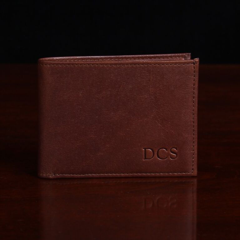 No. 4 Billfold Wallet in Vintage Brown American Steerhide - front view