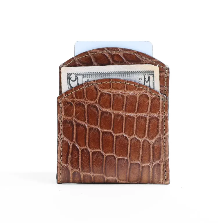 American alligator front pocket wallet - id 002 - front side with cash and card
