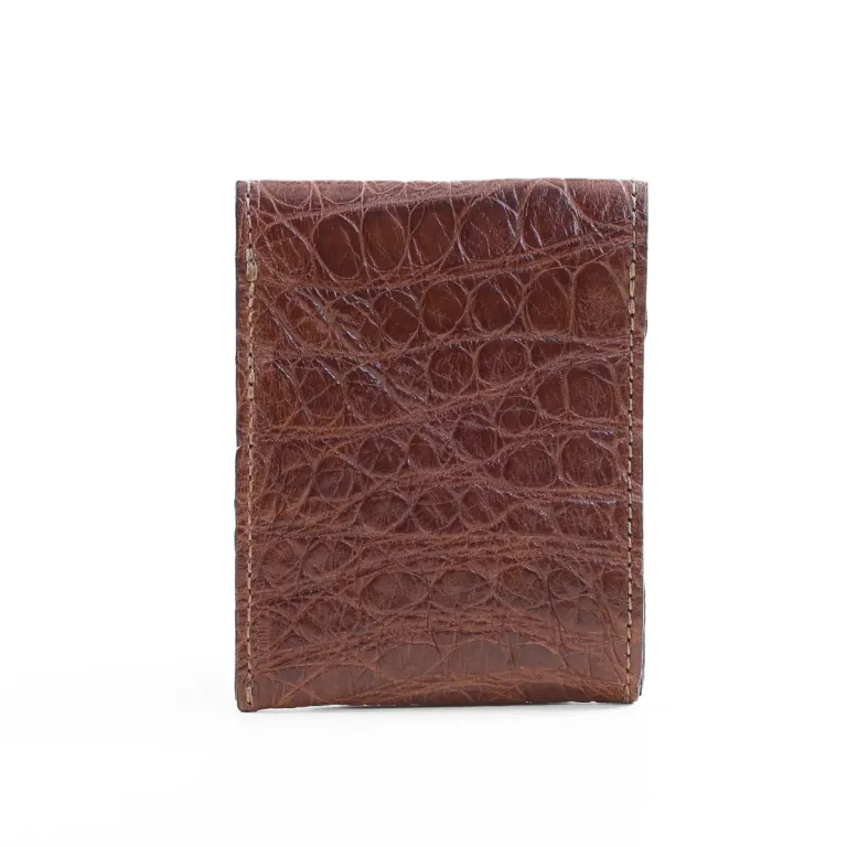 Front pocket wallet with flap in brown American Alligator - back view - 002