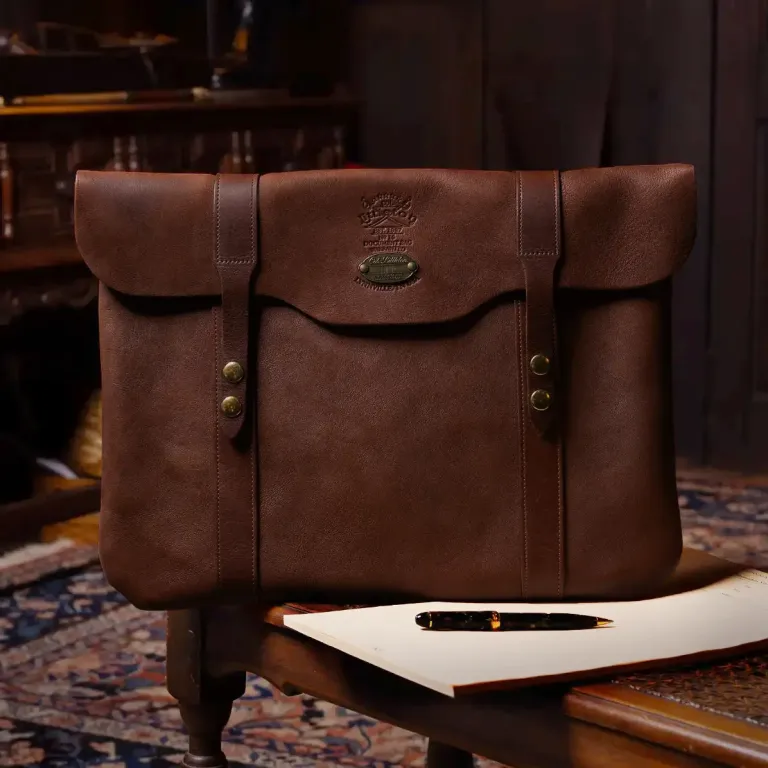 front view of the No 16 document bag with notepad and pen