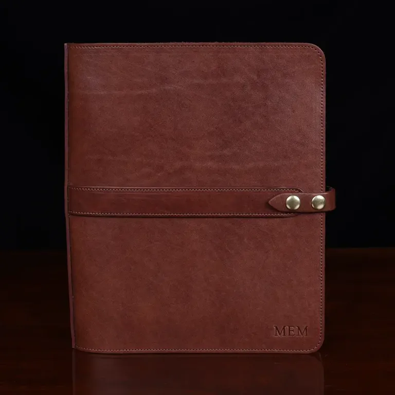 no19 brown leather binder notebook with two position snap closure