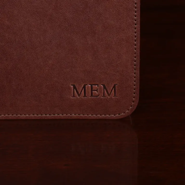 no19 brown leather binder notebook with two position snap closure initials view