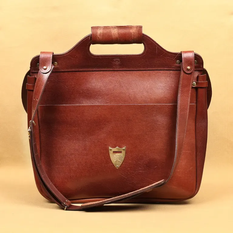 No. 1 Saddlebag Briefcase in rugged American Buffalo back view
