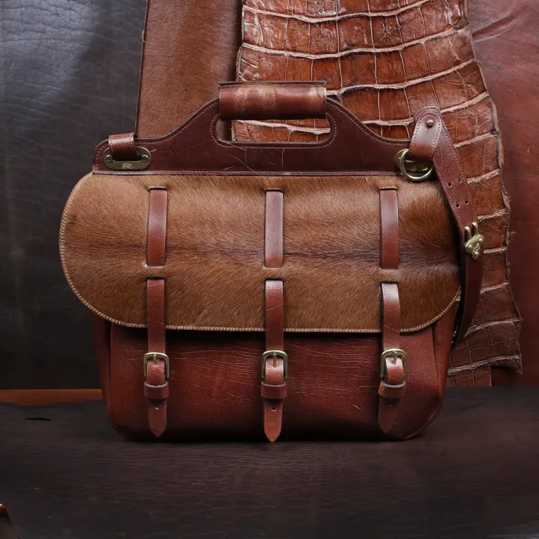 No. 1 Saddlebag Briefcase in rugged American Buffalo front view