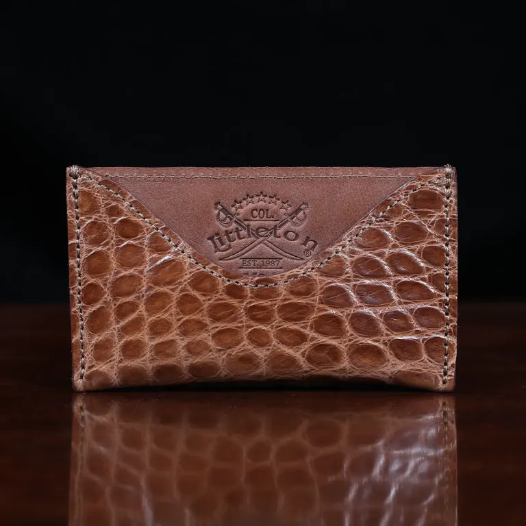 No. 3 Card Wallet in Vintage Brown American Alligator - ID 001 - front