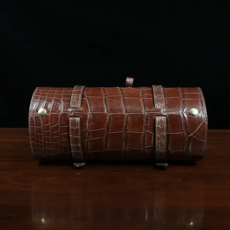 CL - No. 2 Shave Dopp Kit in Vintage Brown American Alligator with No. 8 Khaki Cotton Canvas Lining - Serial Number 001 - back view