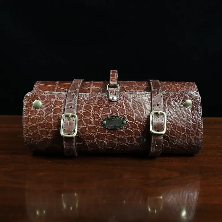 CL - No. 2 Shave Dopp Kit in Vintage Brown American Alligator with No. 8 Khaki Cotton Canvas Lining - Serial Number 001 - front view